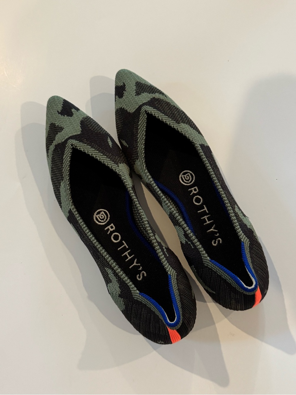 (Like New) Rothy’s The Point Flats in Olive Camo, W7